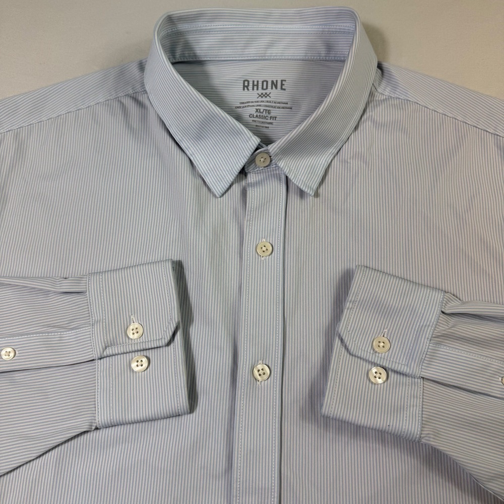 Rhone Commuter Shirt Mens XL Blue Micro Stripe Classic Fit Button Down Stretch